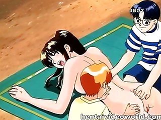 Hot anime chick gets oiled up