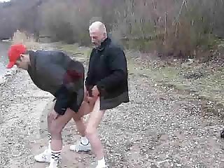 Daddy and younger dude fucking outdoors