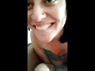 Punk girl with bifid tongue in amazing blowjob